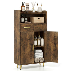 Bathroom Storage Cabinet Freestanding Floor Cabinet with 2 Drawers and 2 Doors-Rustic Brown view 4