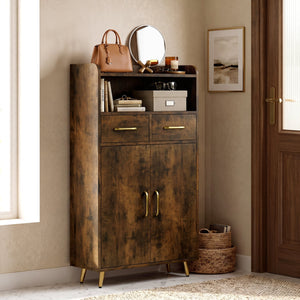 Bathroom Storage Cabinet Freestanding Floor Cabinet with 2 Drawers and 2 Doors-Rustic Brown view 6