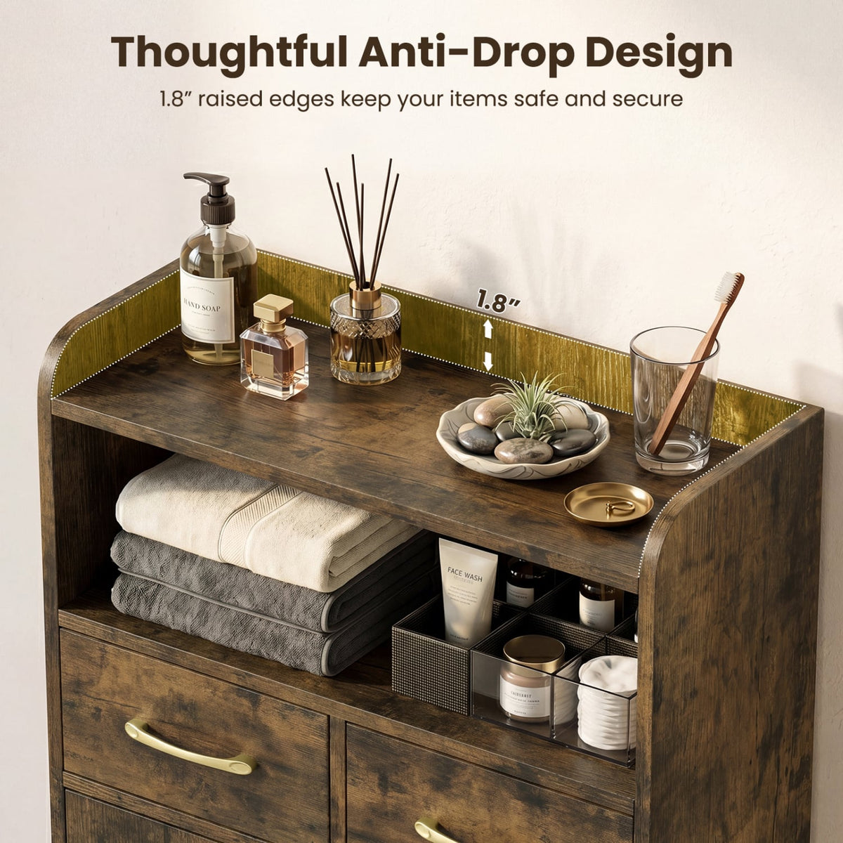 Bathroom Storage Cabinet Freestanding Floor Cabinet with 2 Drawers and 2 Doors-Rustic Brown view 7