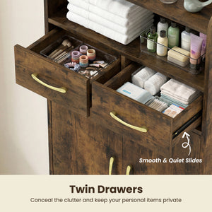 Bathroom Storage Cabinet Freestanding Floor Cabinet with 2 Drawers and 2 Doors-Rustic Brown view 8