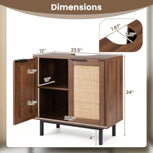 Bathroom Vanity Cabinet with U-Shaped Cut-Out 2 Rattan Doors and Shelf-Brown view 5
