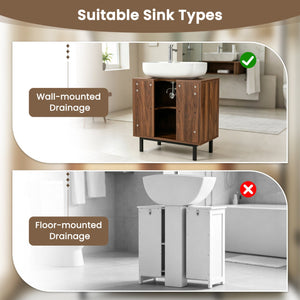 Bathroom Vanity Cabinet with U-Shaped Cut-Out 2 Rattan Doors and Shelf-Brown view 9