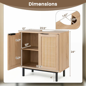 Bathroom Vanity Cabinet with U-Shaped Cut-Out 2 Rattan Doors and Shelf-Natural view 5