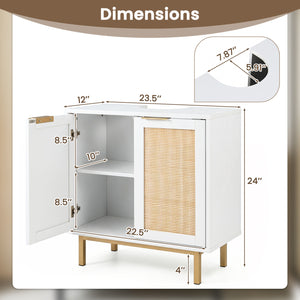 Bathroom Vanity Cabinet with U-Shaped Cut-Out 2 Rattan Doors and Shelf-White view 5