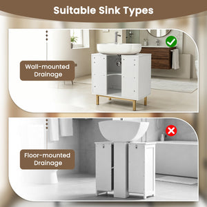 Bathroom Vanity Cabinet with U-Shaped Cut-Out 2 Rattan Doors and Shelf-White view 9
