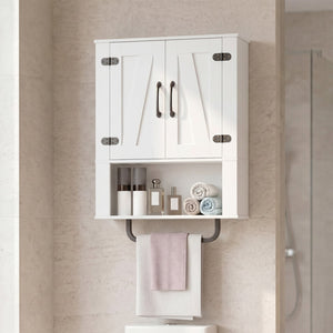 Bathroom Wall Cabinet with 2 Barn Doors and Towel Bar and 3-Tier Wooden Storage-White view 2