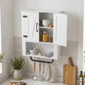 Bathroom Wall Cabinet with 2 Barn Doors and Towel Bar and 3-Tier Wooden Storage-White view 3