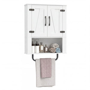 Bathroom Wall Cabinet with 2 Barn Doors and Towel Bar and 3-Tier Wooden Storage-White view 4