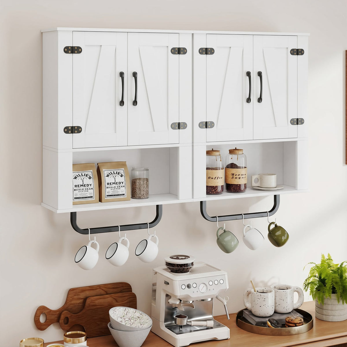 Bathroom Wall Cabinet with 2 Barn Doors and Towel Bar and 3-Tier Wooden Storage-White view 6