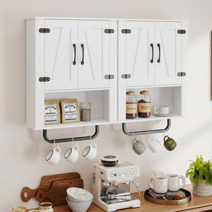Bathroom Wall Cabinet with 2 Barn Doors and Towel Bar and 3-Tier Wooden Storage-White view 6