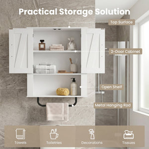 Bathroom Wall Cabinet with 2 Barn Doors and Towel Bar and 3-Tier Wooden Storage-White view 7