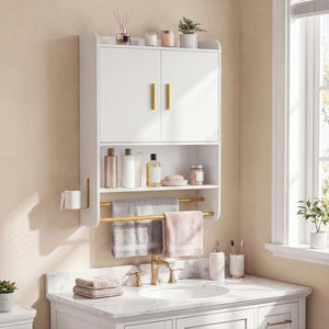 Bathroom Wall Cabinet Wall Mounted Medicine Cabinet with Towel Bars-White view 2