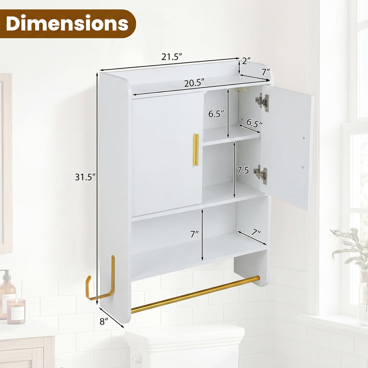 Bathroom Wall Cabinet Wall Mounted Medicine Cabinet with Towel Bars-White view 5