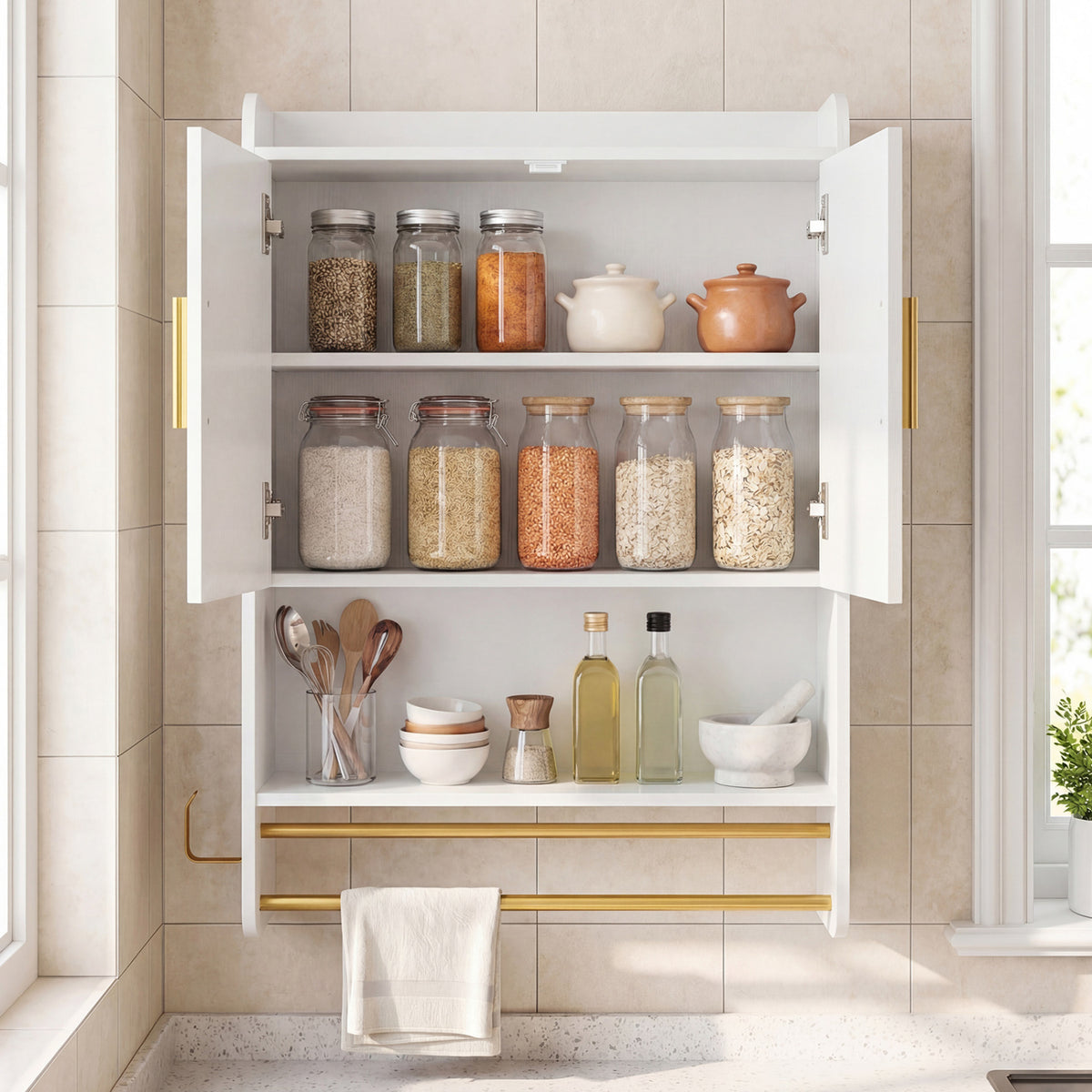 Bathroom Wall Cabinet Wall Mounted Medicine Cabinet with Towel Bars-White view 6