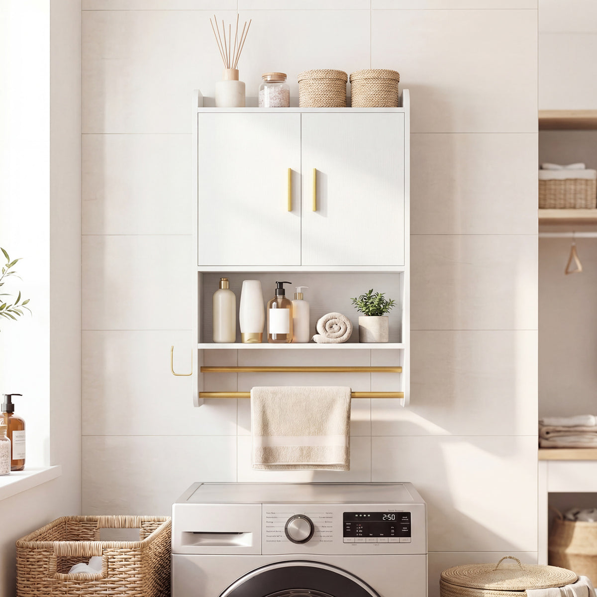 Bathroom Wall Cabinet Wall Mounted Medicine Cabinet with Towel Bars-White view 7