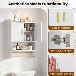 Bathroom Wall Cabinet Wall Mounted Medicine Cabinet with Towel Bars-White view 8