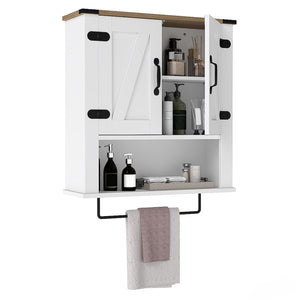 Bathroom Wall Cabinet with Towel Bar Farmhouse Medicine Cabinet-White