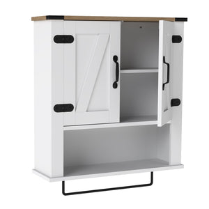 Bathroom Wall Cabinet with Towel Bar Farmhouse Medicine Cabinet-White view 4