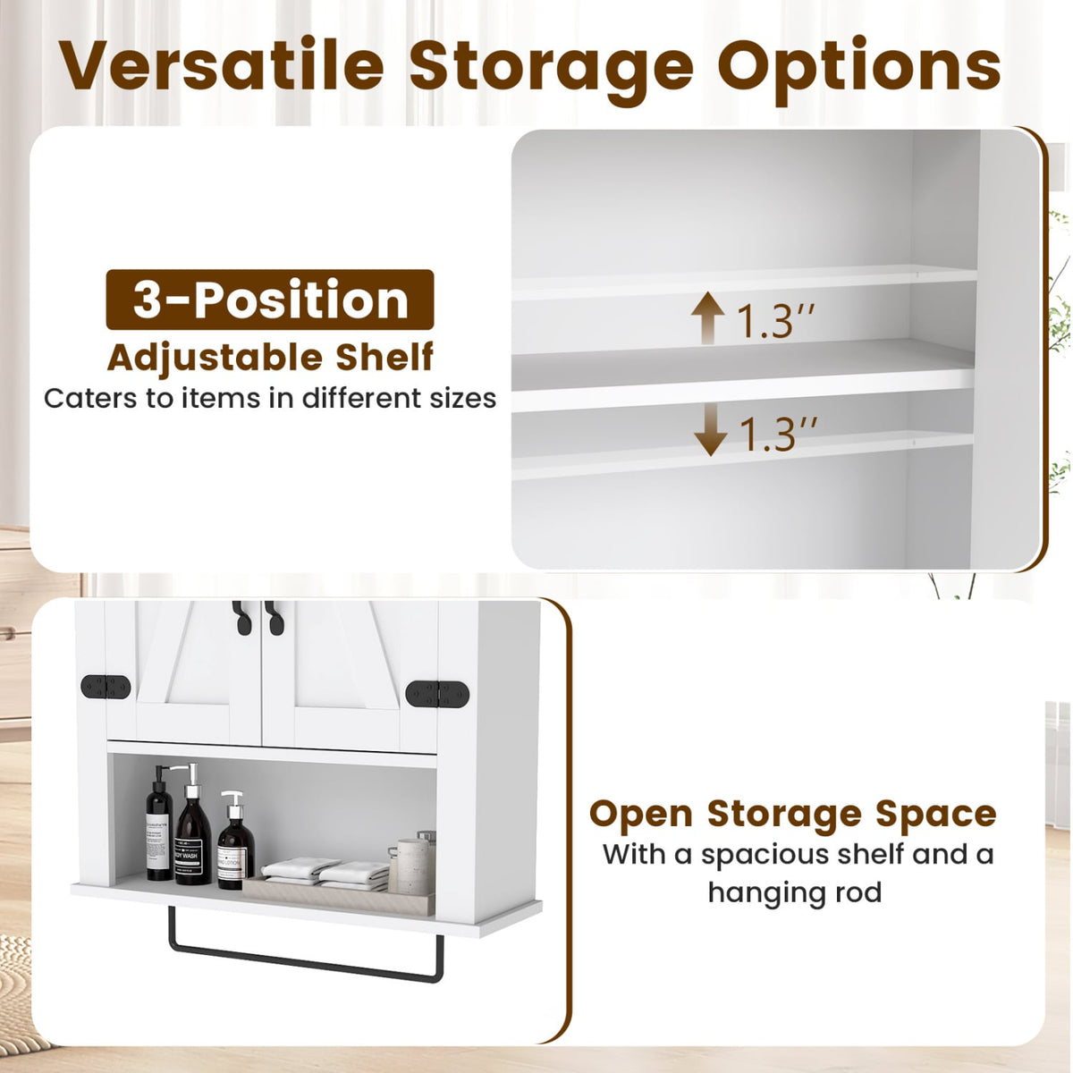 Bathroom Wall Cabinet with Towel Bar Farmhouse Medicine Cabinet-White view 6