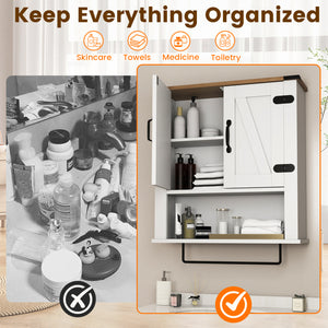 Bathroom Wall Cabinet with Towel Bar Farmhouse Medicine Cabinet-White view 7