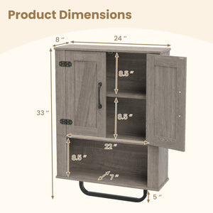 Bathroom Wall Cabinet with 2 Barn Doors and Towel Bar and 3-Tier Wooden Storage-Gray view 5