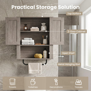 Bathroom Wall Cabinet with 2 Barn Doors and Towel Bar and 3-Tier Wooden Storage-Gray view 6