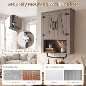 Bathroom Wall Cabinet with 2 Barn Doors and Towel Bar and 3-Tier Wooden Storage-Gray view 7