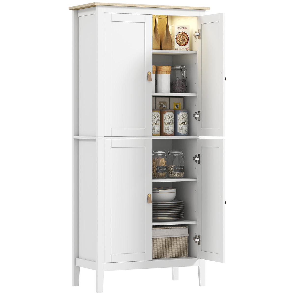69.5" Tall Kitchen Pantry Storage Cabinet with Motion Sensor LED Light, Modern Kitchen Pantry Cabinet, Green – view 8
