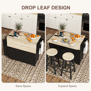 Kitchen Island with Storage, Rolling Kitchen Cart with Foldable Drop Leaf, Power Outlet and USB Ports, Black – view 3
