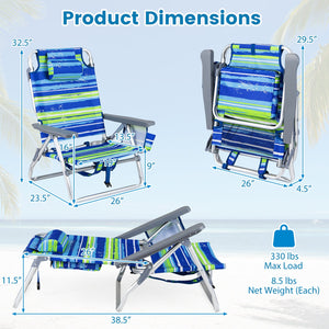 Beach Chairs Set of 2 Portable Folding Backpack Recliners with 5-Position Backrest and Padded Headrest-Blue and Green view 5