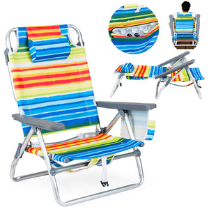 Beach Chairs Set of 2 Portable Folding Backpack Recliners with 5-Position Backrest and Padded Headrest-Yellow view 4
