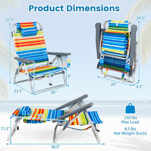 Beach Chairs Set of 2 Portable Folding Backpack Recliners with 5-Position Backrest and Padded Headrest-Yellow view 5
