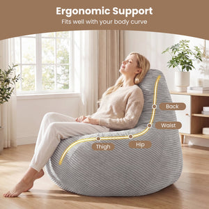 Bean Bag Chair for Adults Accent Lazy Sofa with Skin-friendly Corduroy Cover and Soft Sponge Filling-Gray view 8