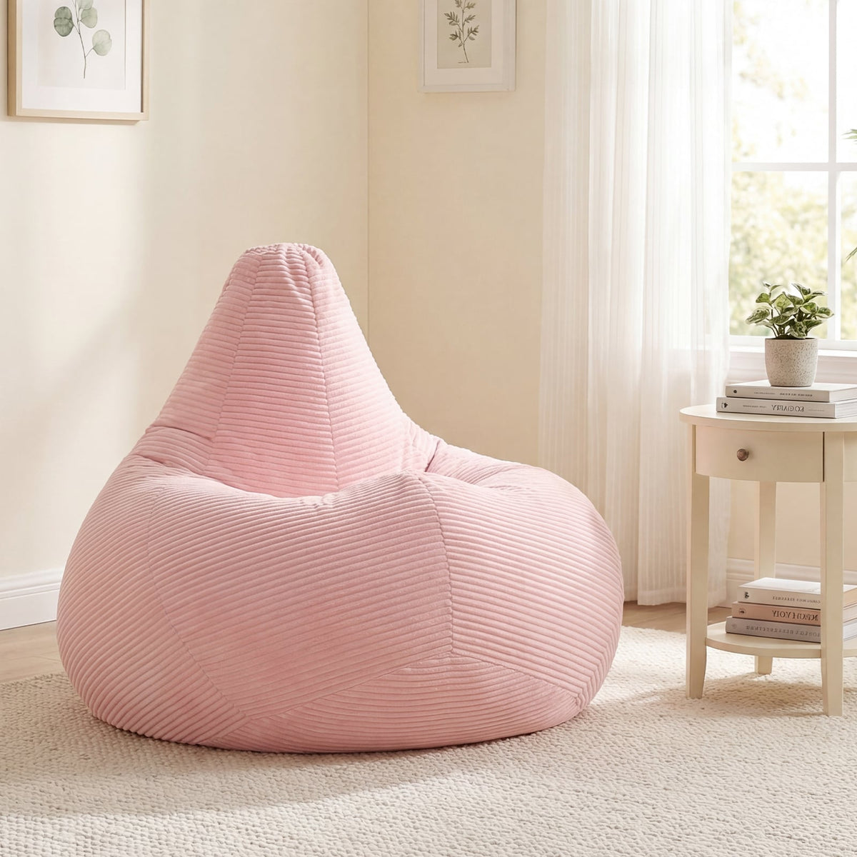 Bean Bag Chair for Adults Accent Lazy Sofa with Skin-friendly Corduroy Cover and Soft Sponge Filling-Pink view 2