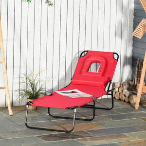 Folding Chaise Lounge Chair, Reclining Beach Tanning Chair with Face Hole, Pillow – view 15