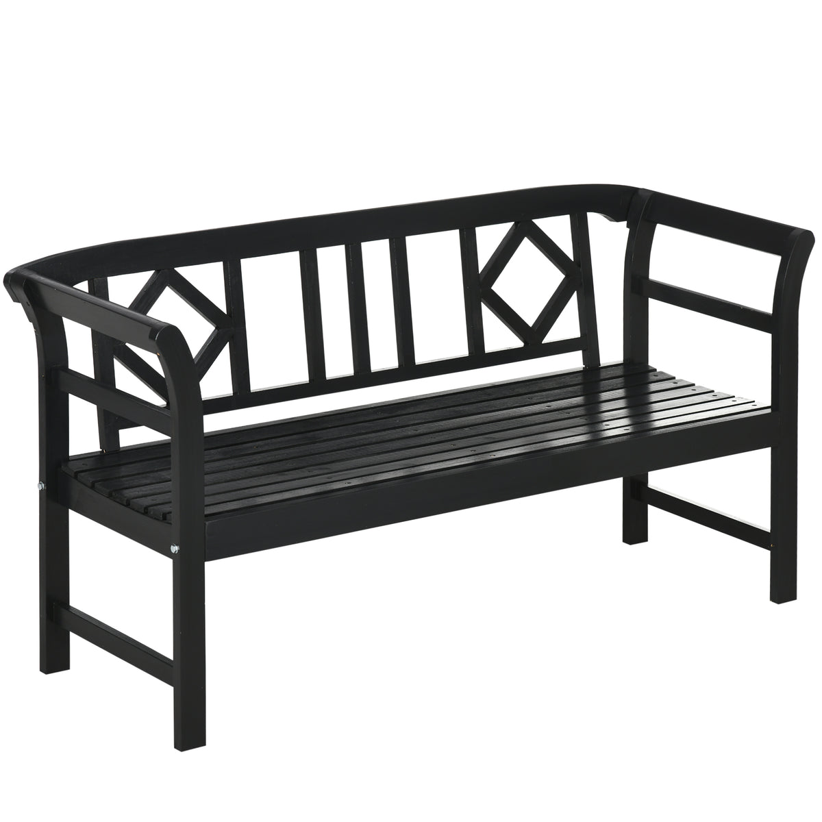 Wooden Outdoor Bench, 3 Person Patio Garden Bench with Diamond Pattern Backrest, Slatted Seat, 792 LBS Capacity, Black