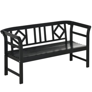 Wooden Outdoor Bench, 3 Person Patio Garden Bench with Diamond Pattern Backrest, Slatted Seat, 792 LBS Capacity, Black
