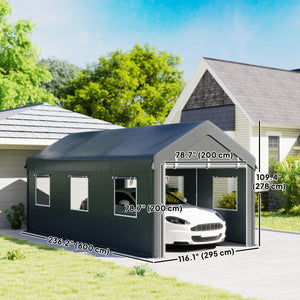 10' x 20' Carport, Heavy Duty Portable Garage with 6 Mesh Windows and 2 Doors, Dark Grey – view 2