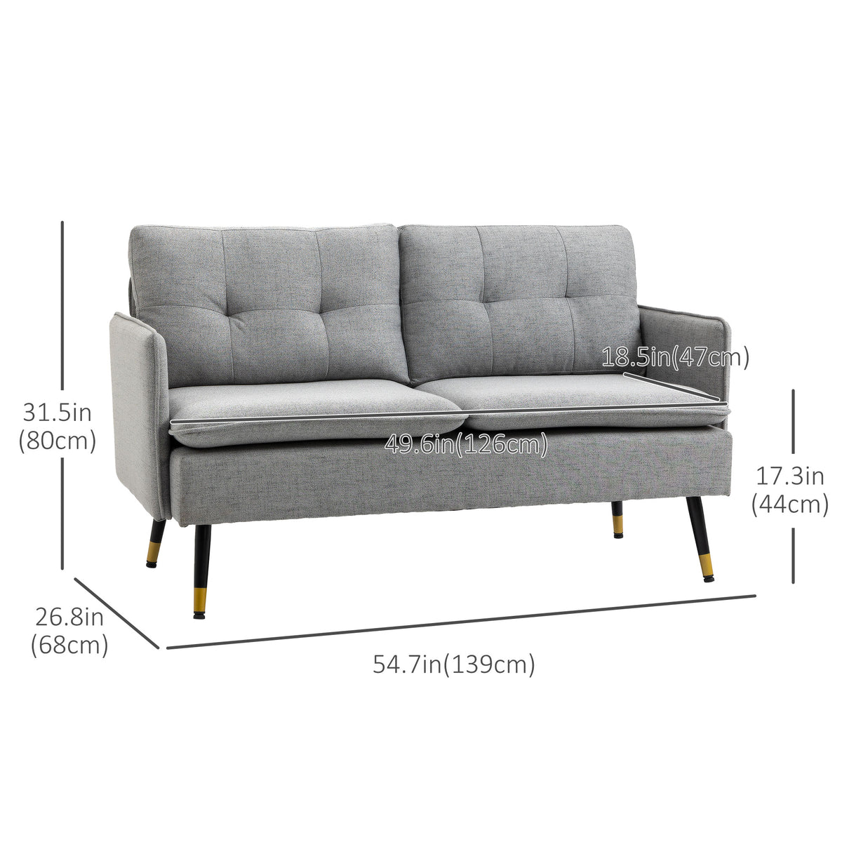 55" Loveseat Sofa, Linen Love Seat w/ S spring, Steel Legs and Button Tufting, Small Couch for Living Room – view 23