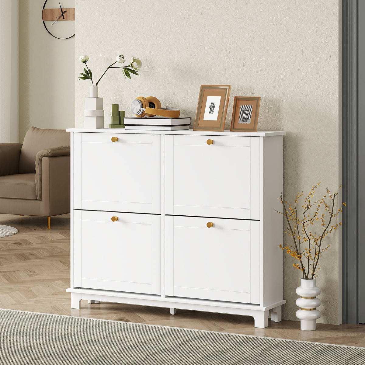 Modern Shoe Storage Cabinet, Narrow Shoe Cabinet with 4 Flip Drawers, Adjustable Shelves – view 14