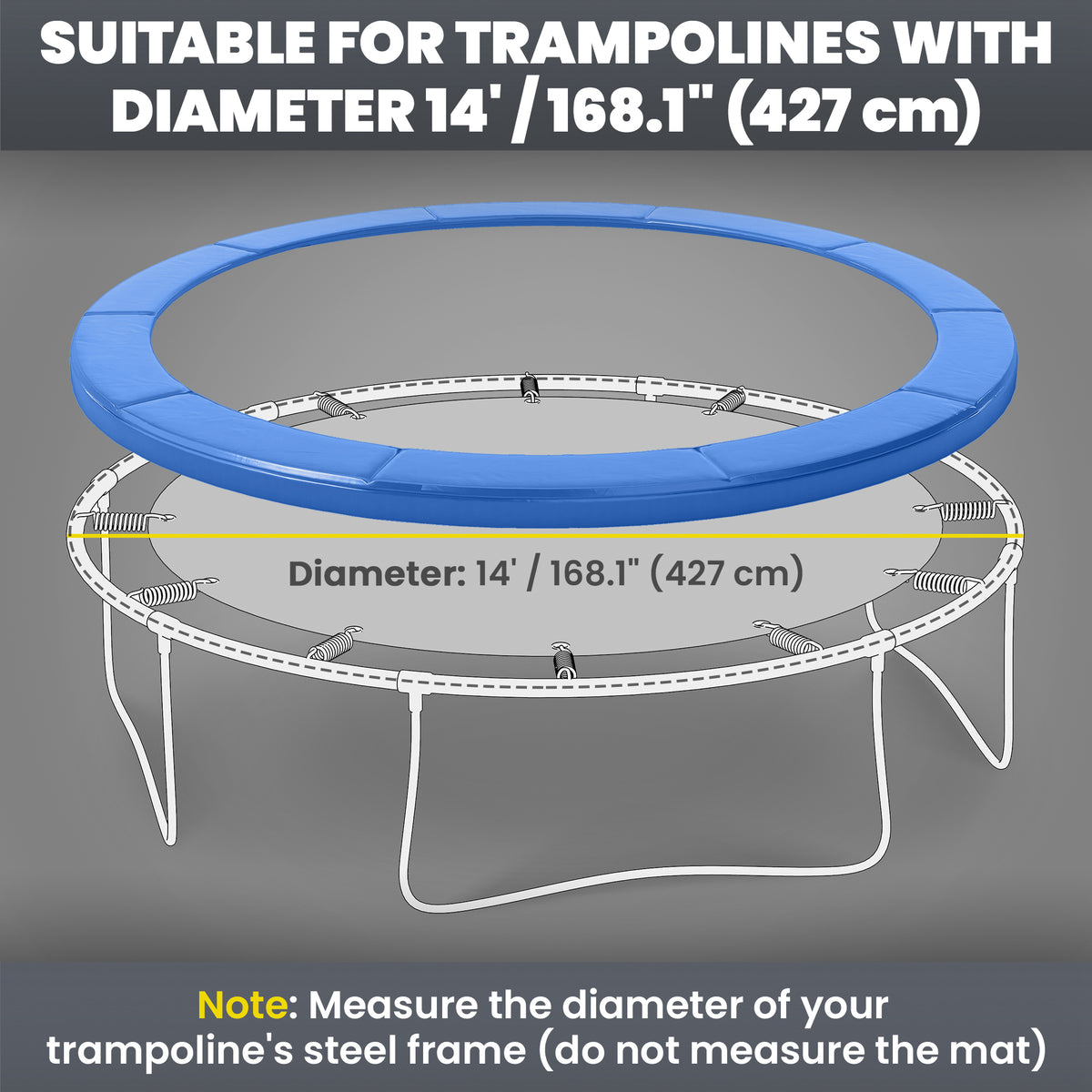 Soozier Trampoline Pad, 14FT Replacement Trampoline Safety Pad Mat Spring Cover, Water-Resistant, UV-Resistant, Tear-Resistant, No Holes for Pole