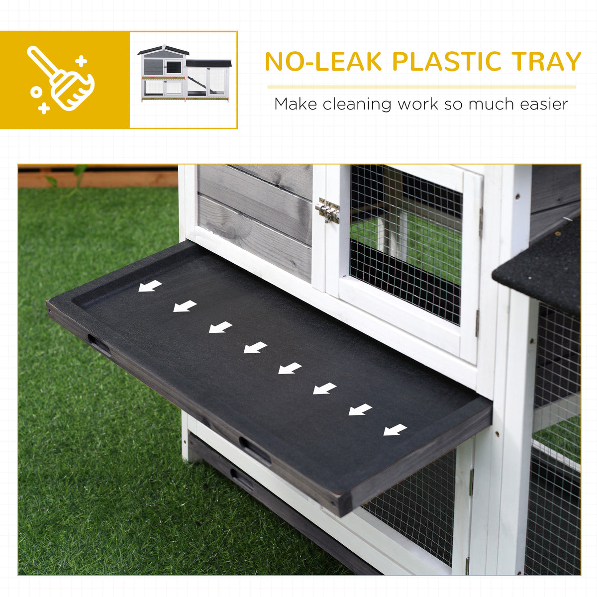 2-tier Wood Rabbit Hutch Backyard Bunny Cage Small Animal House w/ Ramp and Outdoor Run, Yellow – view 12