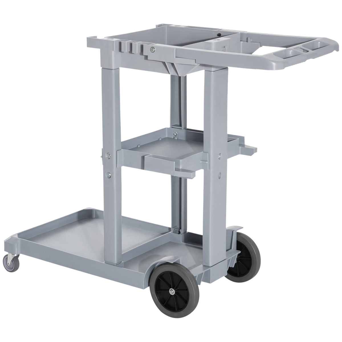 Janitorial Cart with 3 Shelves, Cleaning Cart on Wheels with Rubbish Bag and Mop Holders for Hotel – view 6