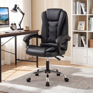 Big High Back Executive Chair with Linkage Armrests and Leather Padded Seat for Office-Black view 3