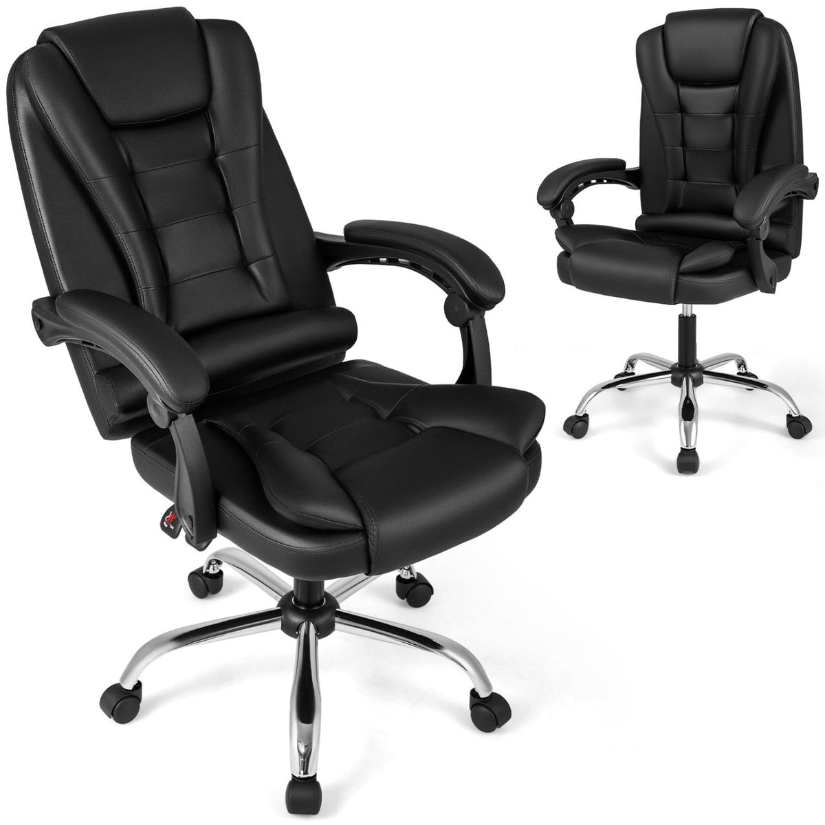 Big High Back Executive Chair with Linkage Armrests and Leather Padded Seat for Office-Black