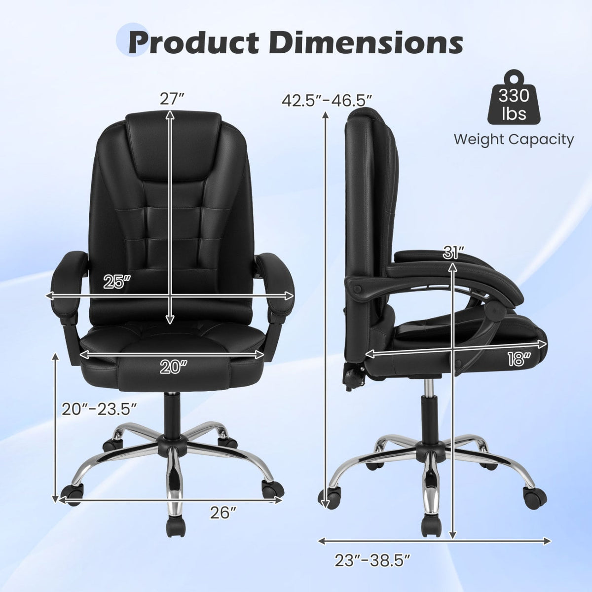 Big High Back Executive Chair with Linkage Armrests and Leather Padded Seat for Office-Black view 4