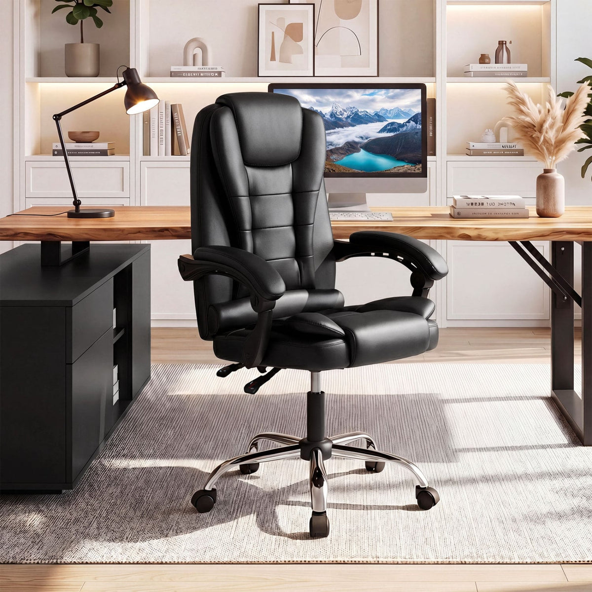 Big High Back Executive Chair with Linkage Armrests and Leather Padded Seat for Office-Black view 5