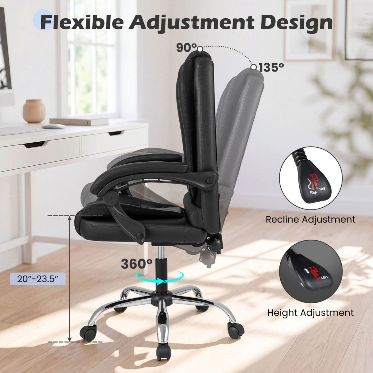 Big High Back Executive Chair with Linkage Armrests and Leather Padded Seat for Office-Black view 7