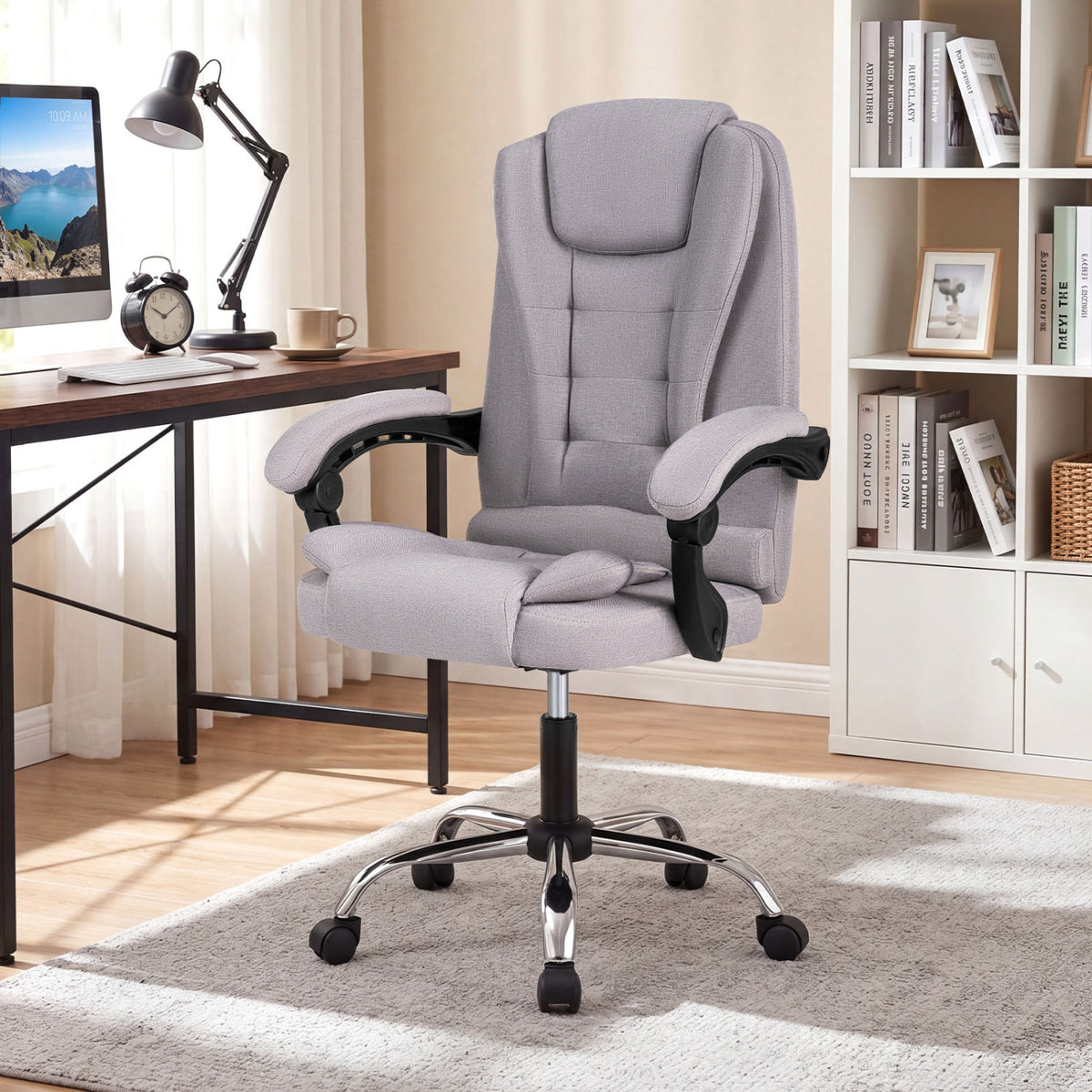 Big High Back Executive Chair with Linkage Armrests and Leather Padded Seat for Office-Gray view 3