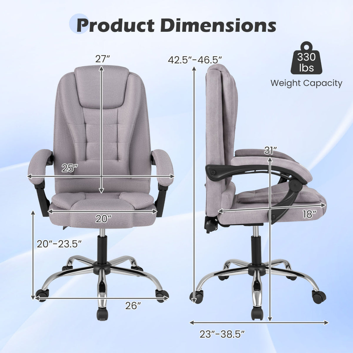 Big High Back Executive Chair with Linkage Armrests and Leather Padded Seat for Office-Gray view 4